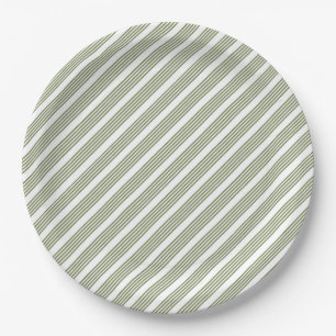 Olive green and white five stripe pattern paper plate