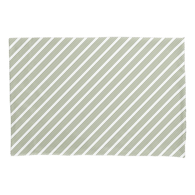 Olive green and white five stripe pattern pillowcase (Front)