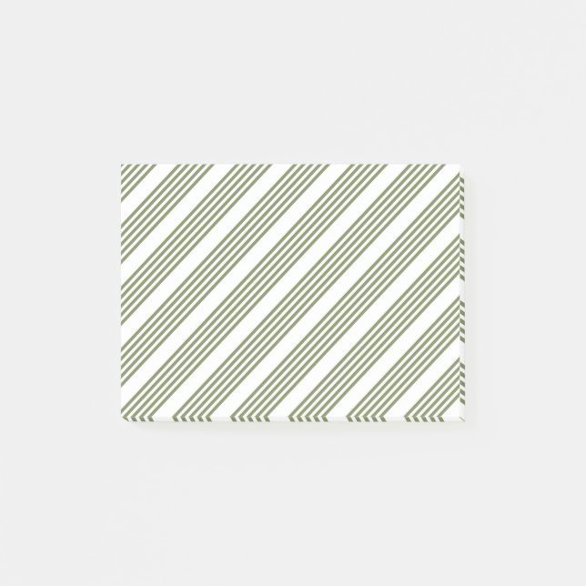 Olive green and white five stripe pattern post-it notes (Front)
