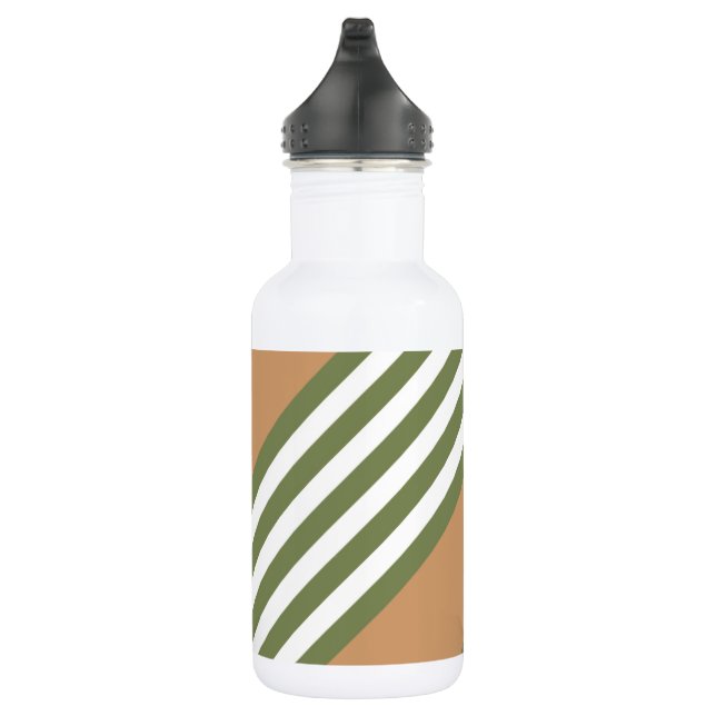 Olive green and white five stripe pattern with tan 532 ml water bottle (Right)