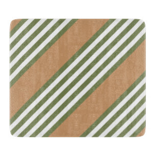 Olive green and white five stripe pattern with tan cutting board