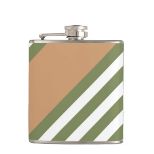 Olive green and white five stripe pattern with tan hip flask