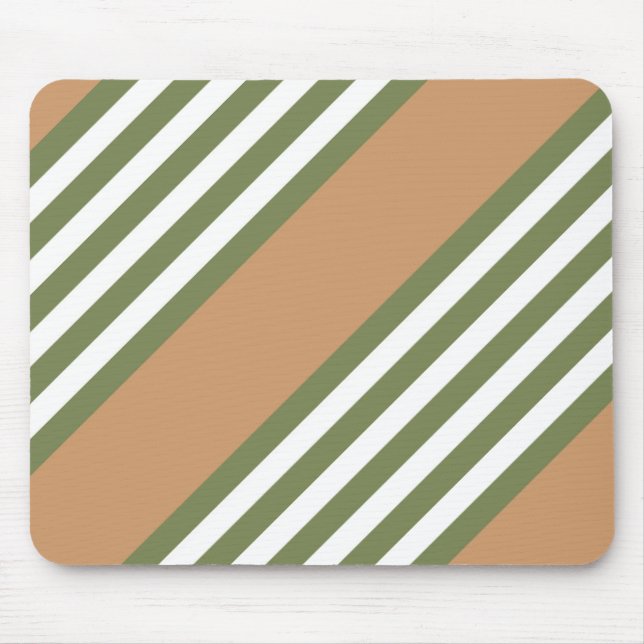 Olive green and white five stripe pattern with tan mouse pad (Front)