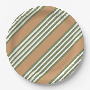 Olive green and white five stripe pattern with tan paper plate