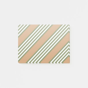 Olive green and white five stripe pattern with tan post-it notes