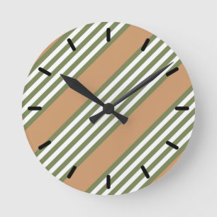 Olive green and white five stripe pattern with tan round clock