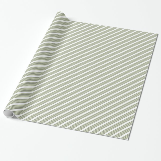 Olive green and white five stripe pattern wrapping paper (Unrolled)