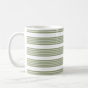 Olive green and white five stripes pattern coffee mug