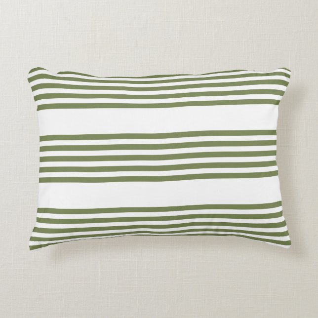 Olive green and white five stripes pattern decorative cushion (Front)