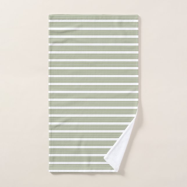 Olive green and white five stripes pattern hand towel (Hand Towel)