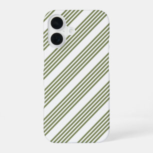 Olive green and white five stripes pattern iPhone 16 case