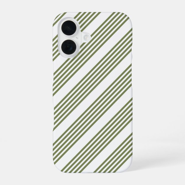 Olive green and white five stripes pattern iPhone 16 case (Back)