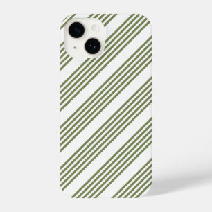 Olive green and white five stripes pattern iPhone 14 case