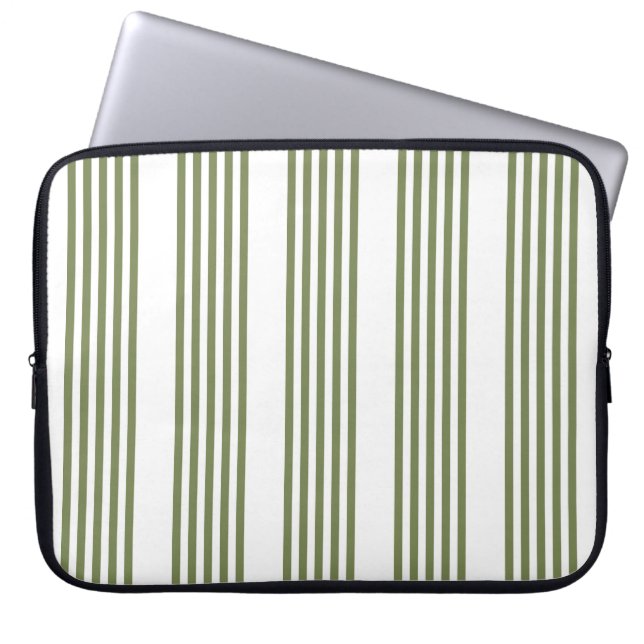 Olive green and white five stripes pattern laptop sleeve (Front)