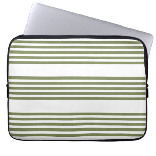 Olive green and white five stripes pattern laptop sleeve