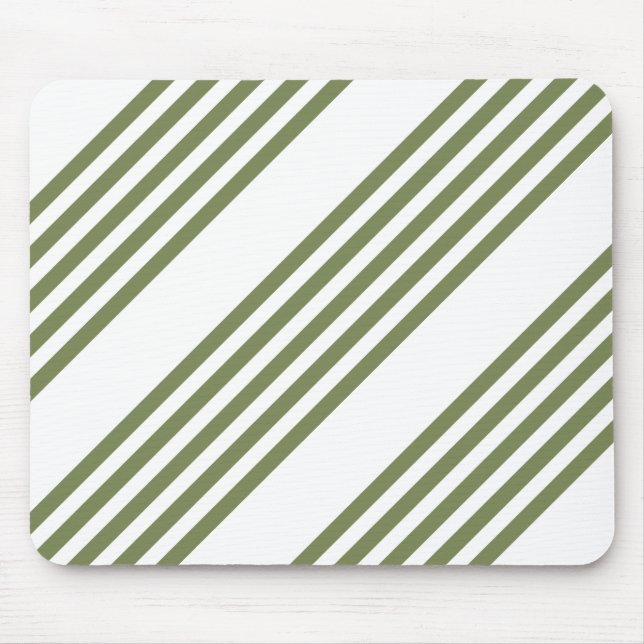 Olive green and white five stripes pattern mouse pad (Front)