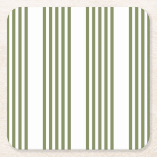Olive green and white five stripes pattern square paper coaster