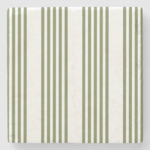 Olive green and white five stripes pattern stone coaster