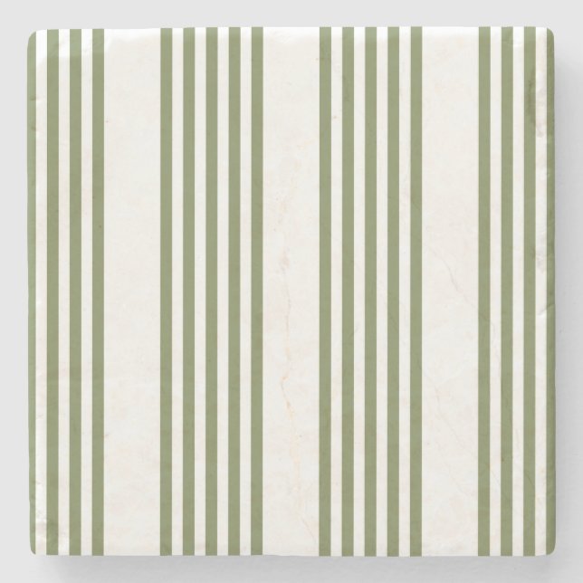 Olive green and white five stripes pattern stone coaster (Front)