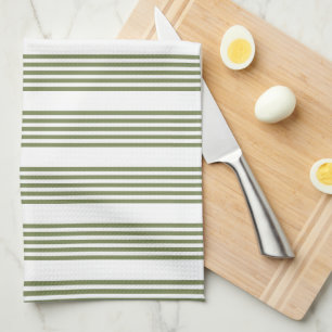 Olive green and white five stripes pattern tea towel