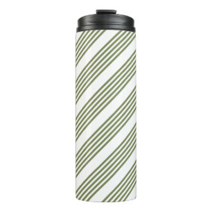Olive green and white five stripes pattern thermal tumbler