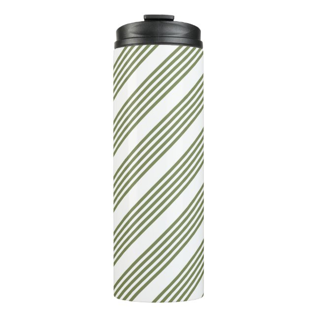 Olive green and white five stripes pattern thermal tumbler (Front)