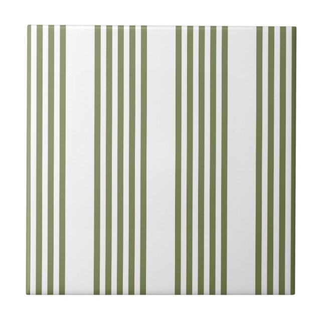 Olive green and white five stripes pattern tile (Front)