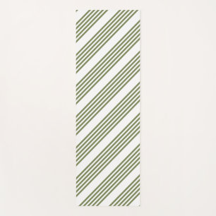 Olive green and white five stripes pattern yoga mat