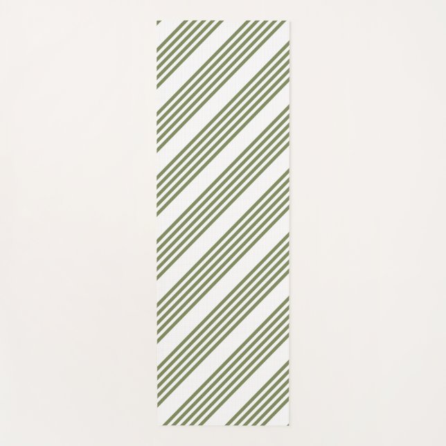 Olive green and white five stripes pattern yoga mat (Front)