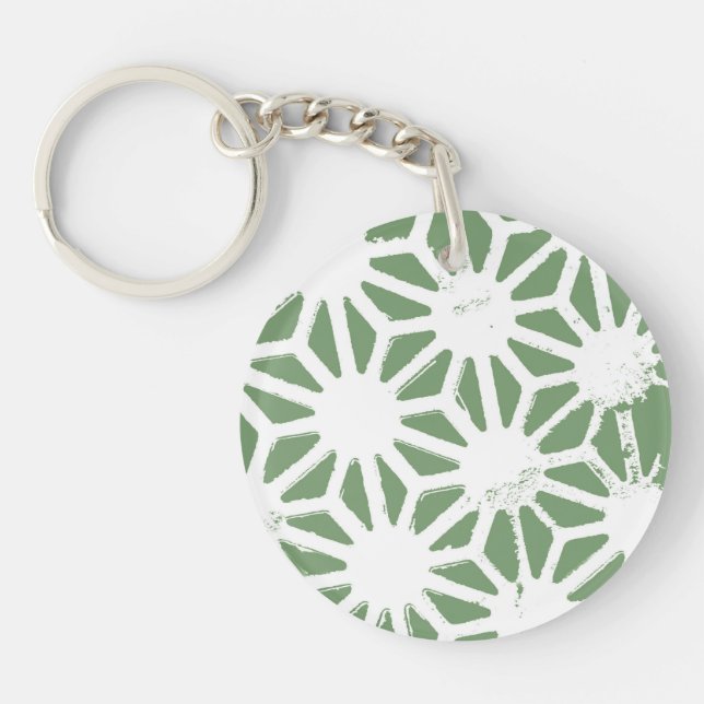Olive green and white geometric pattern key ring (Front)