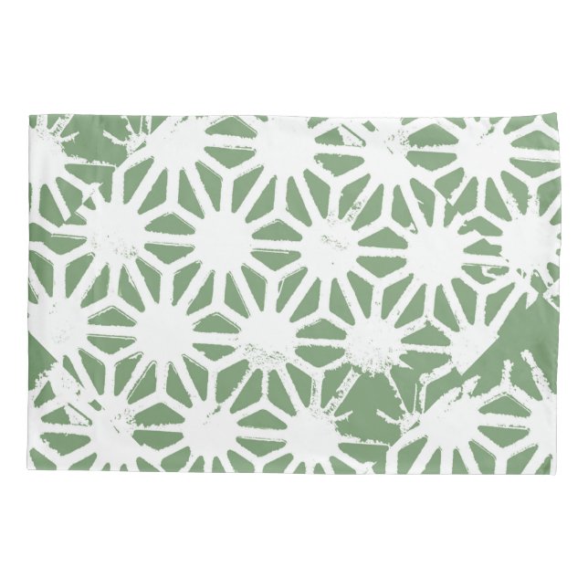 Olive green and white geometric pattern pillowcase (Back)