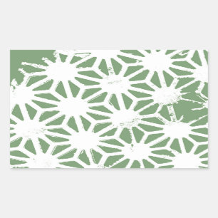 Olive green and white geometric pattern rectangular sticker