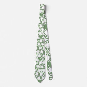 Olive green and white geometric pattern tie