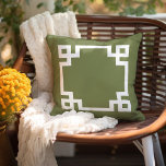 Olive Green and White Greek Key | Editable Colours Cushion<br><div class="desc">Design your own custom throw pillow in any colour combination to perfectly coordinate with your home decor in any room! Use the design tools to change the background colour and the Greek key border colour, or add your own text to include a name, monogram initials or other special text. Every...</div>