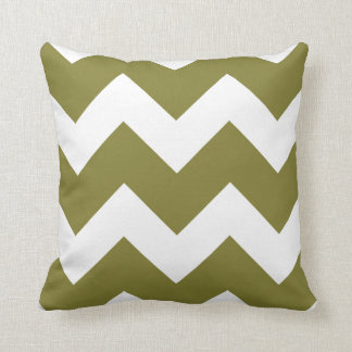 Olive Green and White Large Chevron Print Cushion