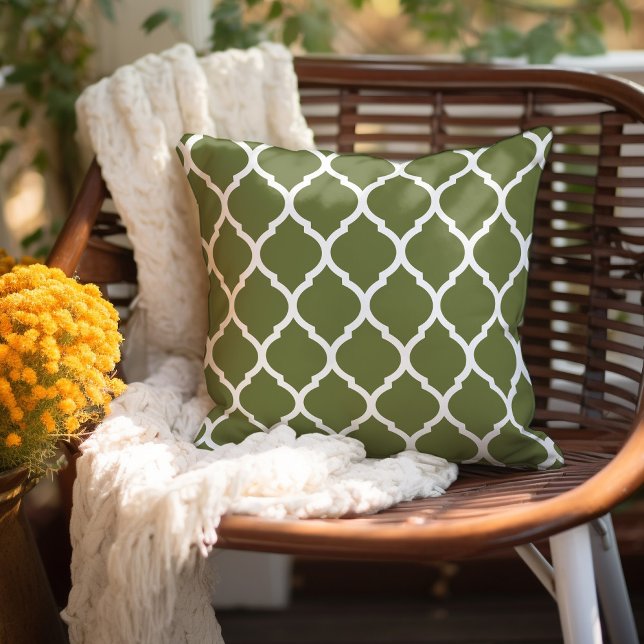 Olive Green and White Moroccan Pattern Cushion (Creator Uploaded)