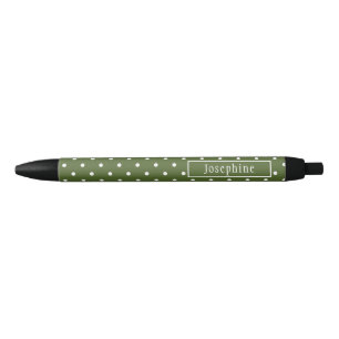 Olive Green And White Polka Dots With Name Black Ink Pen