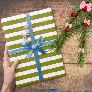 Olive Green and White Simple Horizontal Striped Wrapping Paper
