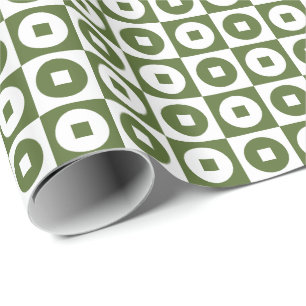 Olive Green and White Square Circle Wrapping Paper