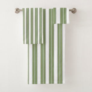 Olive Green and White Striped Bath Towel Set