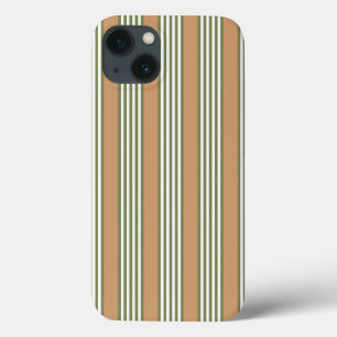 Olive green and white stripes pattern with tan iPhone 13 case