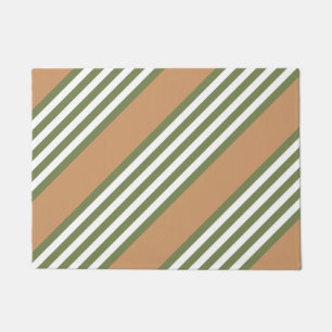 Olive green and white stripes pattern with tan doormat