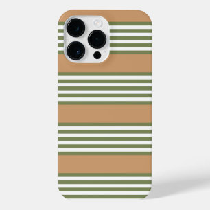 Olive green and white stripes pattern with tan iPhone 14 pro max case