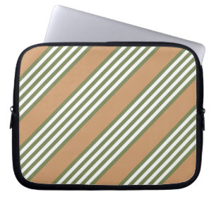 Olive green and white stripes pattern with tan laptop sleeve