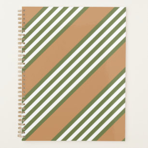 Olive green and white stripes pattern with tan planner