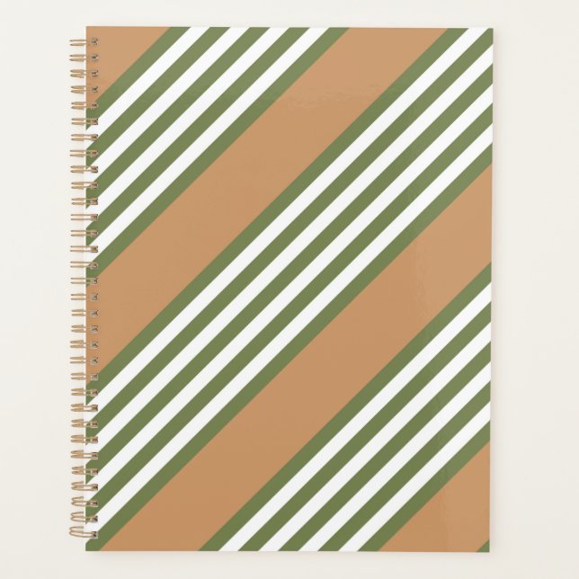 Olive green and white stripes pattern with tan planner (Front)