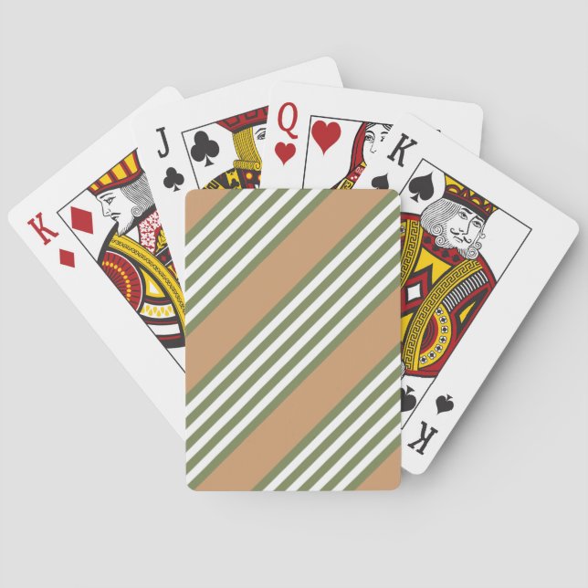 Olive green and white stripes pattern with tan playing cards (Back)
