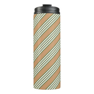 Olive green and white stripes pattern with tan thermal tumbler