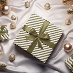Olive Green and White Stripes Pattern Wrapping Paper