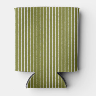 Olive Green and White Stripes with Uneven Lines Can Cooler